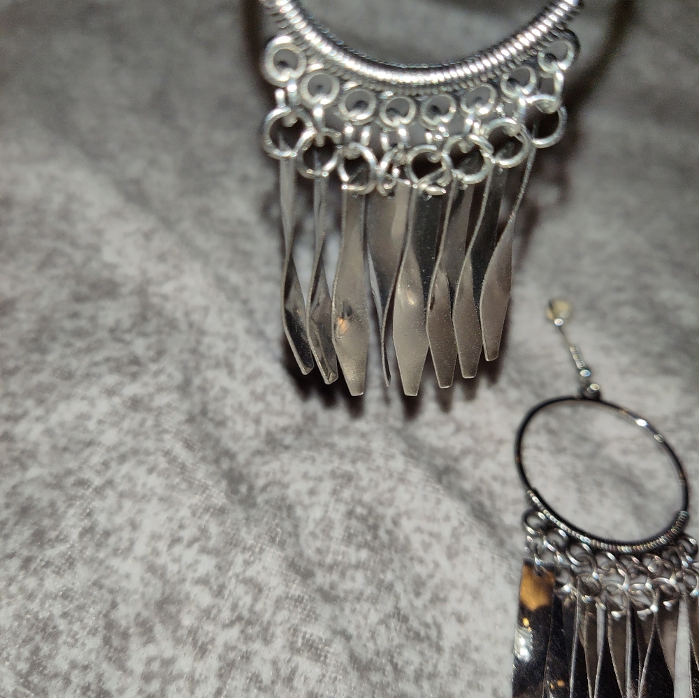 Paparazzi Silver Fringe Hoop Earrings – Statement Dangle Earrings – Lightweight - Picture 3 of 4